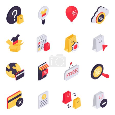 Ilustración de Conjunto de iconos isométricos de compras y gastos - Imagen libre de derechos
