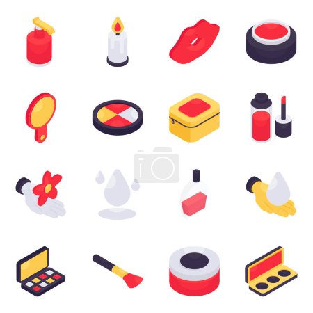 Illustration for Set of Makeup Products Isometric Icons - Royalty Free Image