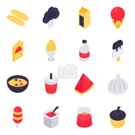 Ilustración de Conjunto de Iconos Isométricos de Alimentos y Verduras - Imagen libre de derechos