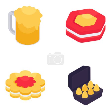 Illustration for Set of Food and Meal Isometric Icons - Royalty Free Image