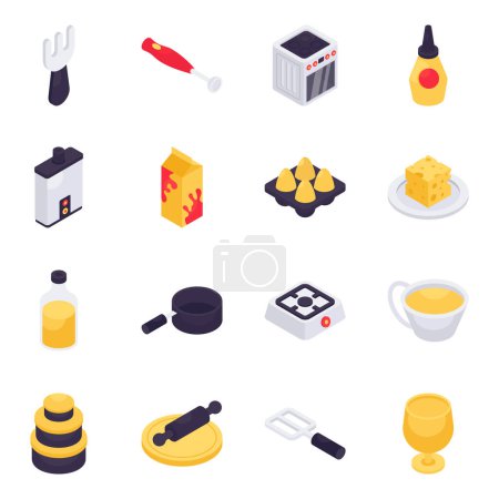 Set of Kitchen Equipment Isometric Icons