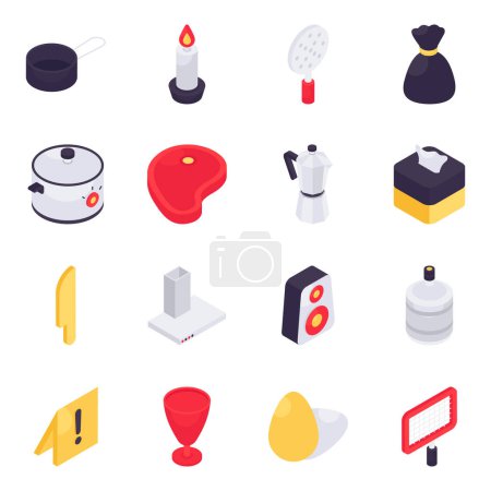 Illustration for Set of Kitchen Appliances Isometric Icons - Royalty Free Image