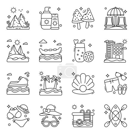 Illustration for Pack of Vacations Linear Icons - Royalty Free Image