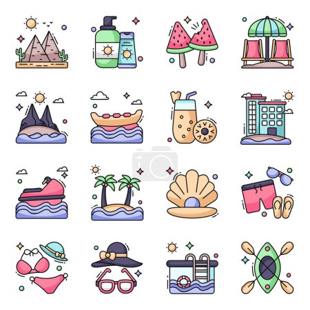 Illustration for Pack of Vacations Flat Icons - Royalty Free Image