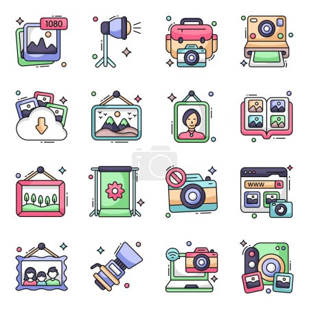 Illustration for Pack of Photographic Instrument Flat Icons - Royalty Free Image