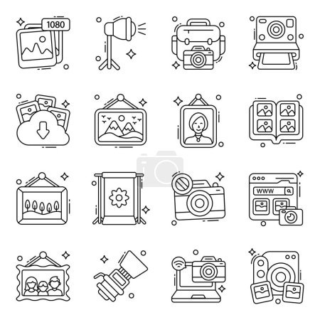 Illustration for Pack of Photographic Instrument Linear Icons - Royalty Free Image