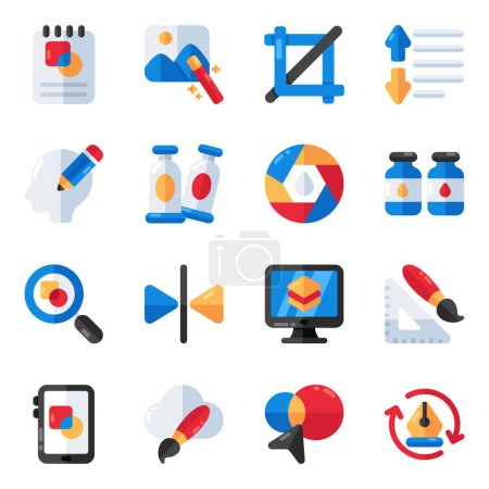 Illustration for Set of Designing and Art Tools Flat Icons - Royalty Free Image