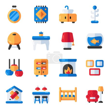 Illustration for Set of Household Accessories Flat Icons - Royalty Free Image