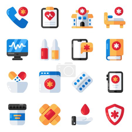 Conjunto de iconos planos de atención sanitaria