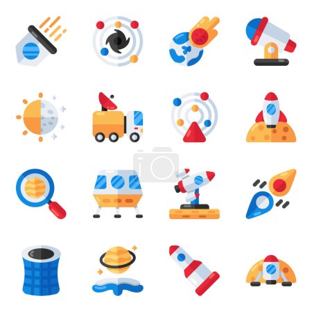 Illustration for Set of Space and Science Flat Icons - Royalty Free Image