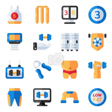 Illustration for Set of Sports and Gym Flat Icons - Royalty Free Image