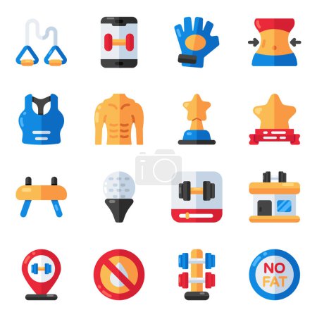 Set of Sports and fitness Flat Icons 