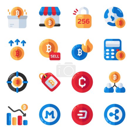 Set of Cryptocurrency Flat Icons