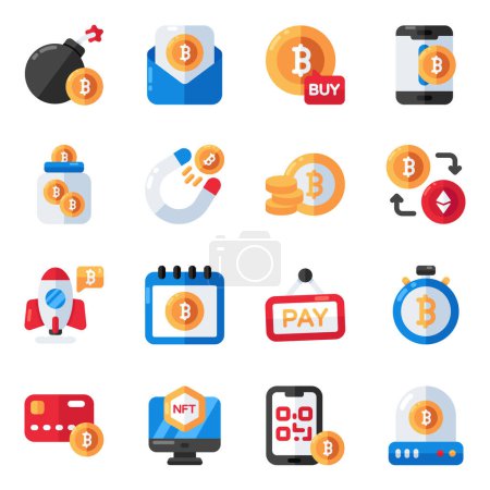 Conjunto de iconos planos de dinero digital