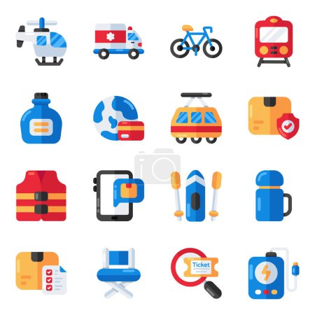 Set of Holidays and Travel Flat IconsSet of Travel Accessories Flat Icons
