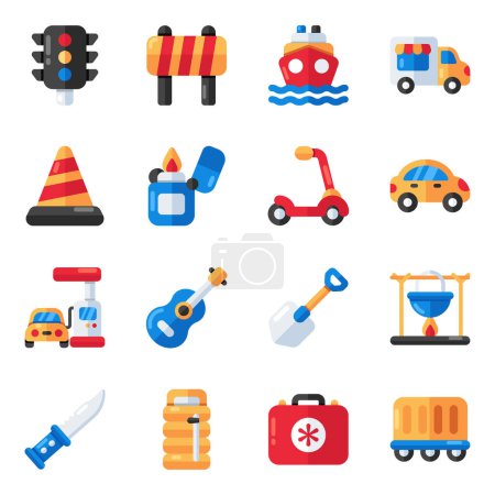 Illustration for Set of Tour Flat IconsSet of Camping and Travel Flat Icons - Royalty Free Image