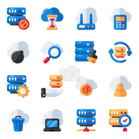 Set of Cloud and Database Flat Icons 