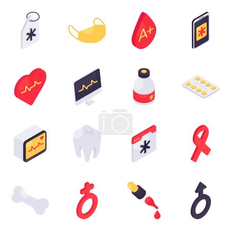 Illustration for Set of Healthcare Isometric Icons - Royalty Free Image