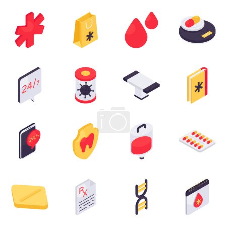 Illustration for Set of Healthcare and Pharmaceutical Isometric Icons - Royalty Free Image
