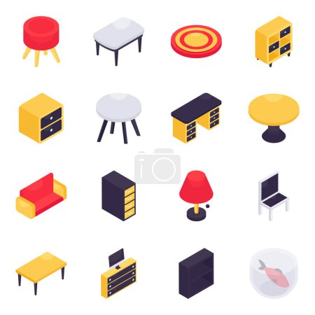 Illustration for Set of Furniture Isometric Icons - Royalty Free Image