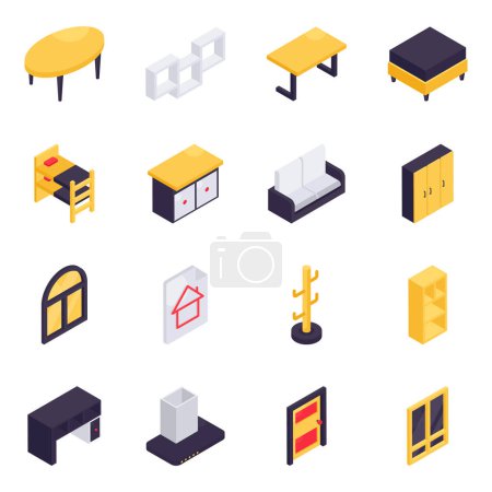 Illustration for Set of Houseware Isometric Icons - Royalty Free Image
