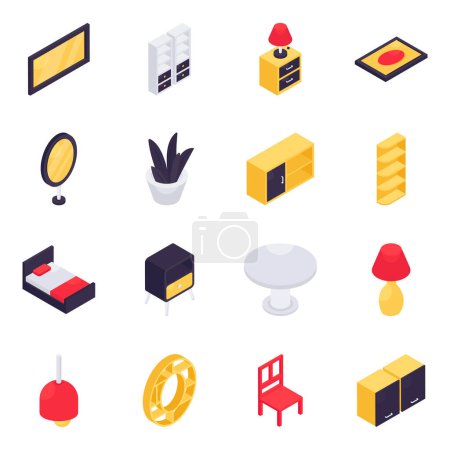 Set of Furniture and Interior Isometric Icons