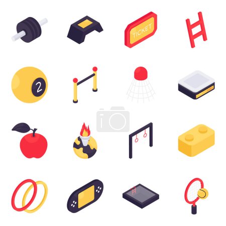 Set of Sports and fitness Isometric Icons 