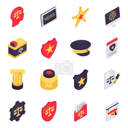 Set of Justice Isometric Icons 