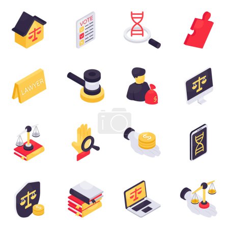 Illustration for Set of Law and Justice Isometric Icons - Royalty Free Image
