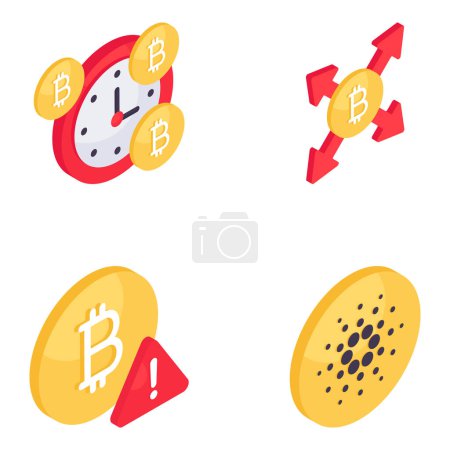 Set von isometrischen Symbolen für Bitcoin und Kryptowährung