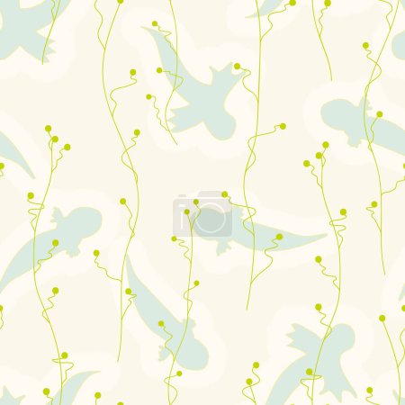 Illustration for Dance Of The Tadpoles. Vector ivory seamless pattern. Light silhouettes of tadpoles with graceful algae on an ivory background. Part of Out Little Pond collection by Last Island Art. - Royalty Free Image