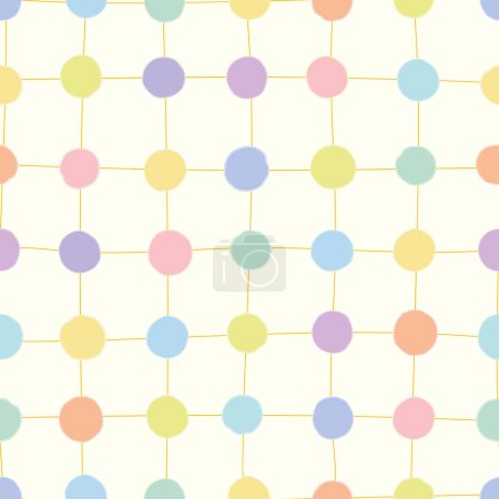 Ilustración de Patrón sin costura de creme vectorial: Bubble Grid. Bumpy Circles con contornos borrosos, conectados por líneas de canela sobre un fondo blanco crema. Parte de la colección Mosaico Pastel. - Imagen libre de derechos