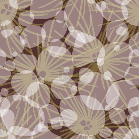 Vector seamless pattern: Washing Away. Transparent shapes lying over tufts of grass in an irregular manner. Part of Hail In The Fields collection.