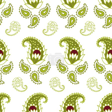 Illustration for Vector seamless pattern background: Bright Paisley. Filled and outlined paisley droplets arranged in rows on a fresh white background. Part of Paisley Positions collection. - Royalty Free Image