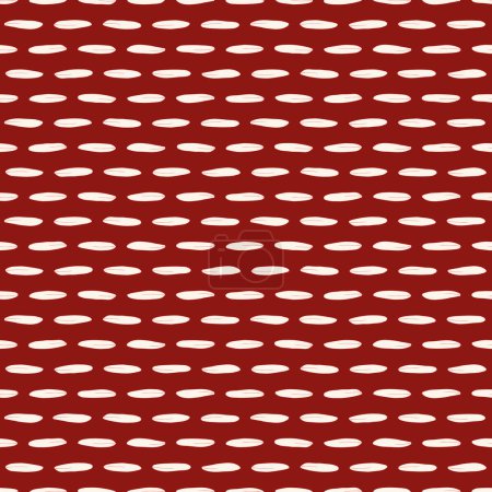 Fondo de patrón sin costura vectorial: Granos perezosos. Semillas blanquecinas que yacen en filas minimalistas sobre un fondo rojo oscuro. Parte de la colección Les Petites.