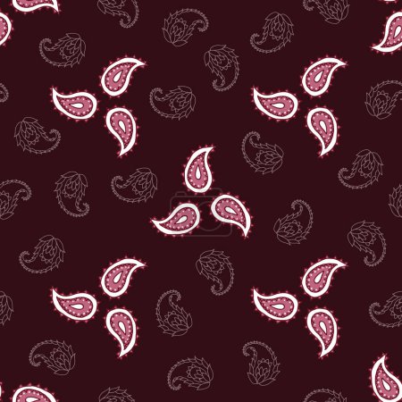 Illustration for Vector seamless pattern background: Wandering Paisley. This diagonal repeat features small pink and white paisley trios among transparently outlined droplets. Part of Paisley Positions collection. - Royalty Free Image