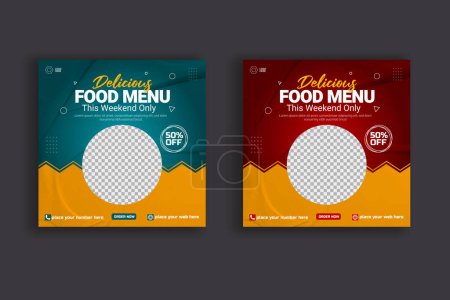 Illustration for Vector food menu and restaurant social media banner template - Royalty Free Image