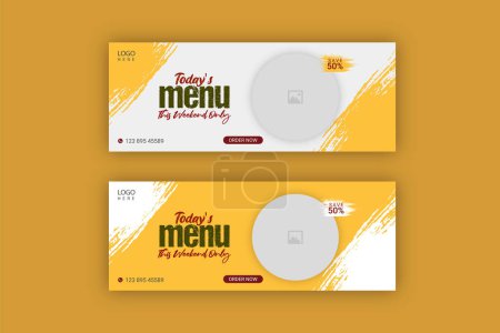 Téléchargez les illustrations : Vector food menu facebook cover design restaurant social media template - en licence libre de droit