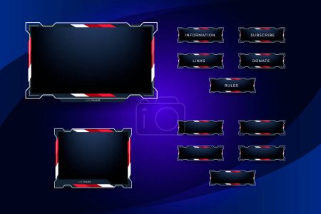 Illustration for Twitch stream overlay package including facecam overlay, offline, starting soon, twitch panels - Royalty Free Image