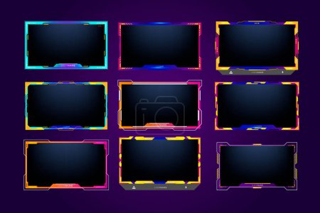 Illustration for Twitch stream overlay package including facecam overlay, offline, starting soon, twitch panels - Royalty Free Image