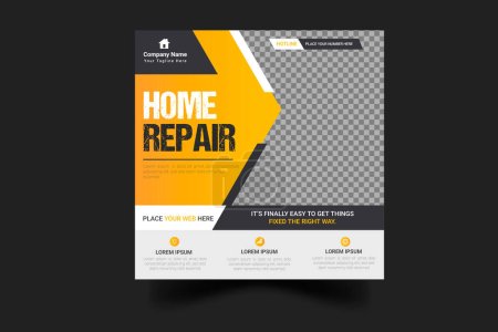 Illustration for Modern house renovation service web banner vector for online marketing home repair business social media post design - Royalty Free Image