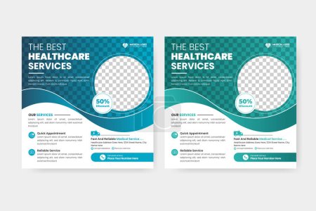 Téléchargez les illustrations : Professional medical healthcare service social media post template design. - en licence libre de droit