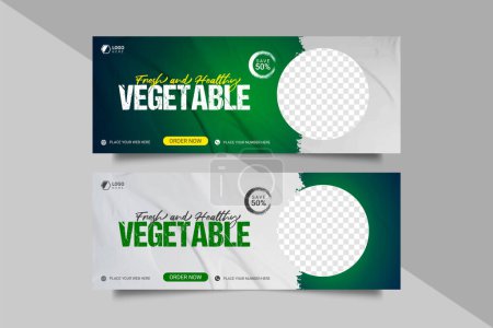 Illustration for Fresh grocery vegetable web banner and  social media post design template - Royalty Free Image