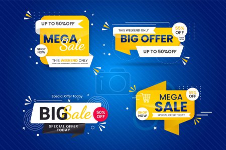 Illustration for Vector mega sale discount banner set promotion with  background and super offer banner template with editable text - Royalty Free Image