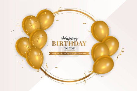 Birthday wish with realistic golden  balloons set  and pink background and text