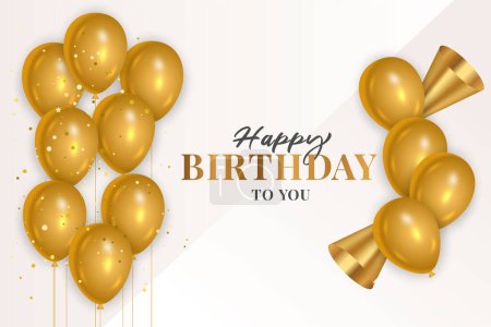 Birthday wish with realistic golden  balloons set  and pink background and text