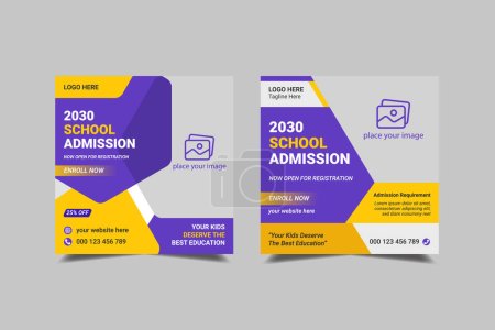 Kids school education admission social media post and web banner template