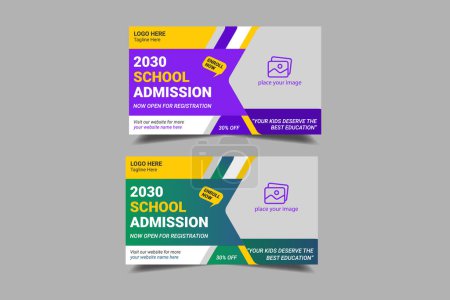 Illustration for Kids school education admission video thumbnail and web banner template - Royalty Free Image