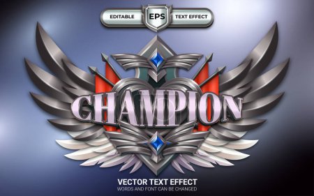 Ilustración de Efecto de texto editable Champion 3D con emblema alado - Imagen libre de derechos