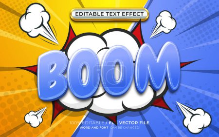 Ilustración de Boom cómico héroe de dibujos animados 3d efecto de texto editable - Imagen libre de derechos